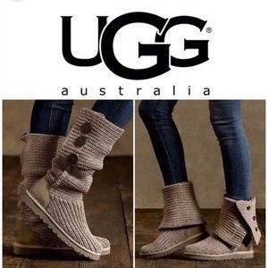 UGG GREY BUTTON CARDY SWEATER BOOTS